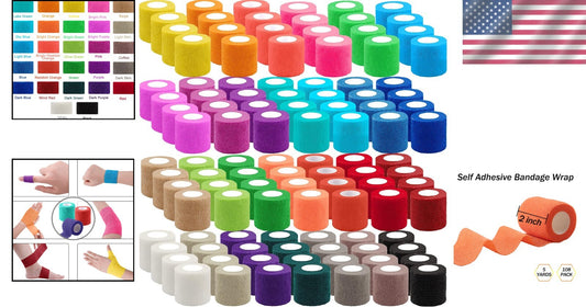 108 Rolls 2 Inch Colorful Self-Stick Bandage Wrap - Perfect for Sports & Pets