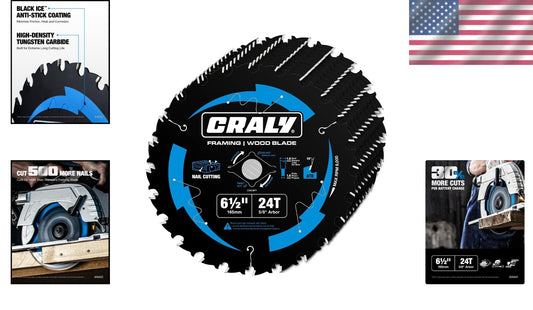 Premium 6-1/2 Inch 24 Teeth Circular Saw Blades with Black Ice Coating - 10 Pack