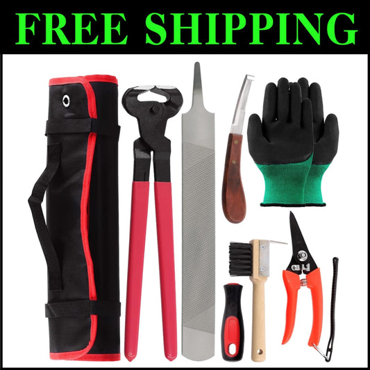 8 Piece Professional Farrier Tools Kit with Roll Pack - Hoof Trimmers & Nippers