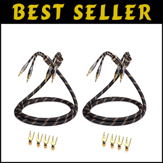High-Purity Copper Speaker Cable 4.9ft with Gold-Plated Banana & Spade Plugs