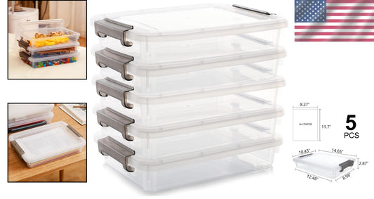 Citylife 5-Pack Stackable Clear Storage Bins with Lockable Lids for Documents