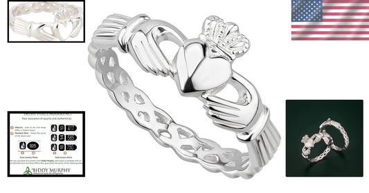 Elegant Sterling Silver Claddagh Ring with Braided Design - Perfect Gift for Her