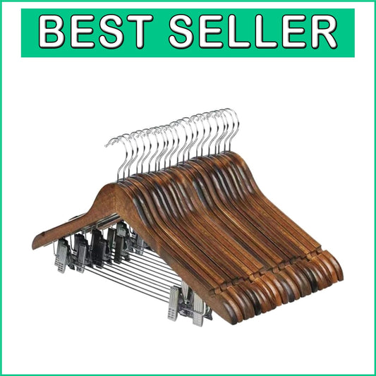 High-Grade Wooden Hangers with Clips: 20-Piece Set for Elegant Clothing Storage
