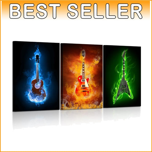 3-Piece Electric Guitar Canvas Prints - Modern Wall Art for Music Lovers
