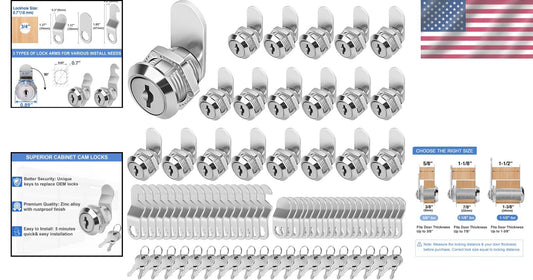 Premium Zinc Alloy Keyed Alike 5/8" Cam Locks - Toolbox & Mailbox Security Set