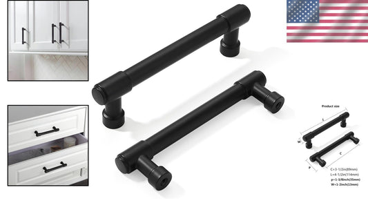 Stylish 10-Pack Matte Black Cabinet Handles - 3.5 Inch Center for Versatile Use