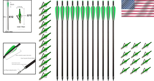 20 Inch Carbon Crossbow Bolts 12 Pack & Broadheads Kit for Precise Hunting