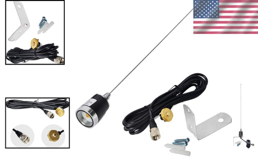 Stainless Steel NMO Antenna Kit - 21in VHF UHF Dual-Band with L Shape Bracket