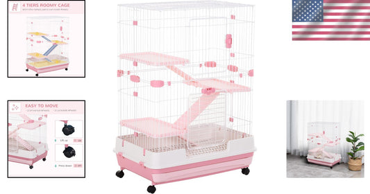 Spacious Wheeled Small Animal Hutch with Removable Tray - Perfect for Bunnies
