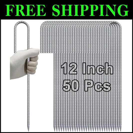 50-Pack 12" Heavy-Duty Galvanized Rebar Stakes with Chisel Point for Outdoors