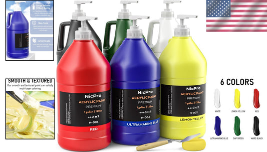 Vibrant 6 Color Acrylic Paint Set - 128 oz Non-Toxic Art Supplies for All Ages