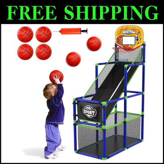 Kids Indoor Basketball Hoop with Adjustable Height & Storage for Fun Playtime