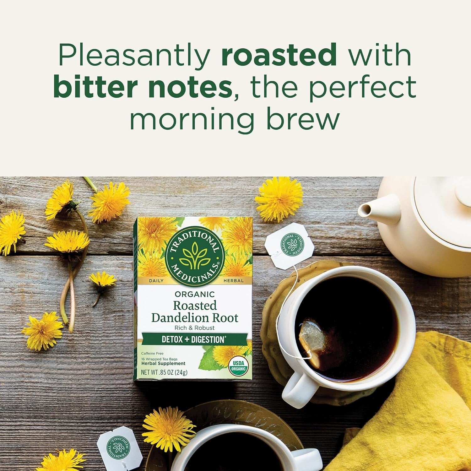 Organic Roasted Dandelion Root Tea - 96 Count for Healthy Digestion & Detox