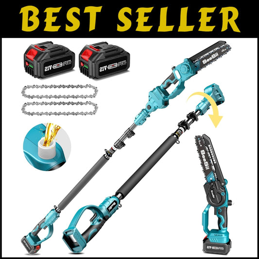2-in-1 Cordless 8-Inch Pole Saw & Mini Chainsaw with Batteries for Tree Care