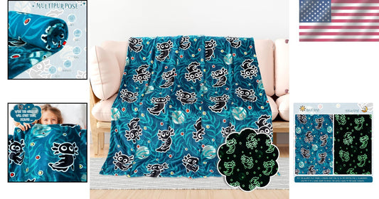 Cute Glow in the Dark Axolotl Blanket - Machine Washable Twin Size Comfort