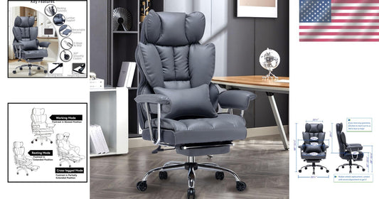 Big and Tall High Back Computer Chair with Footrest - Mineral Grey Elegance