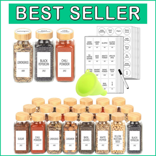 Elegant 24 Pcs Spice Storage Set: 8 Oz Glass Jars with Bamboo Lids & Labels
