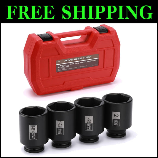 Professional 4PC Deep Impact Socket Set - 1/2-Inch Drive, Laser-Etched Sizes
