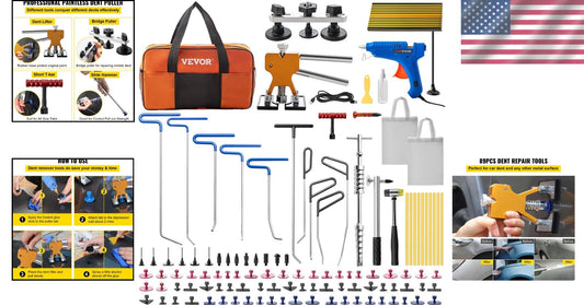 Stainless Steel Dent Removal Rods Kit with Glue Puller & Reflecting Board