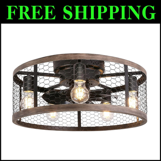 20'' Flush Mount Rustic Ceiling Fan with Lights & Remote for Stylish Spaces