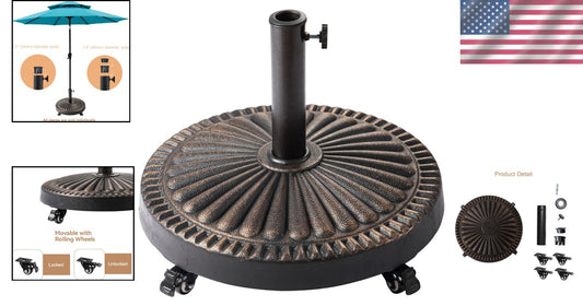 Durable 52 lb Round Rolling Umbrella Stand with Adjustable Holder for Outdoors