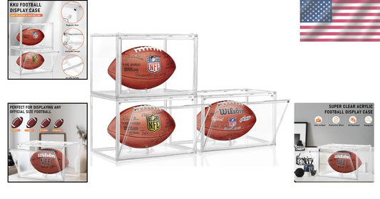 Full Size Football Display Cases - Clear Acrylic with Easy Access Magnetic Door