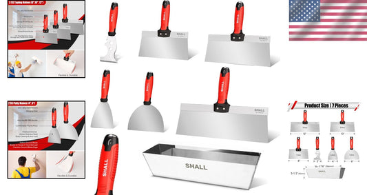 Complete 7-Pc Stainless Steel Drywall Tool Set for Joint Taping and Finishing
