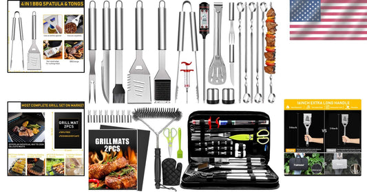 34-Piece Premium Stainless Steel BBQ Accessories Set - Ultimate Grilling Gifts