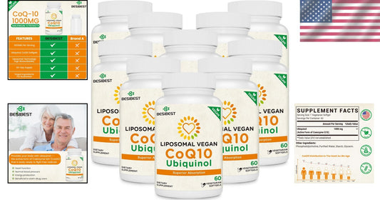 1000mg Vegan Liposomal CoQ10 - Powerful Antioxidant for Heart & Brain Support