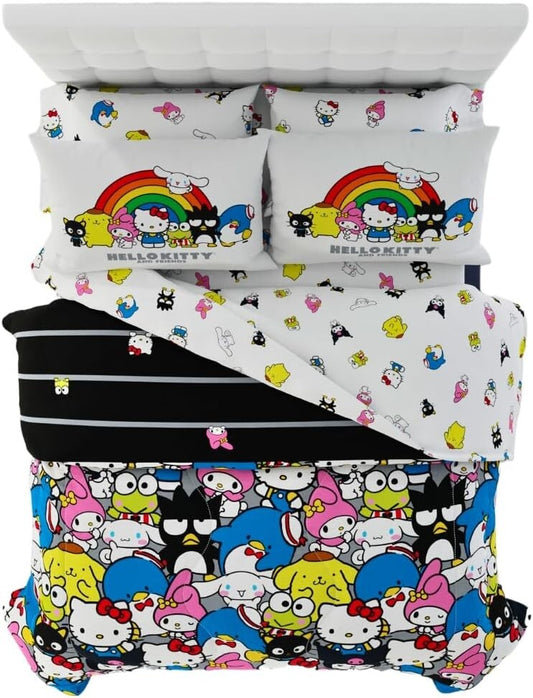 Charming Hello Kitty & Friends 7-Piece Queen Bedding - Vibrant Cartoon Design