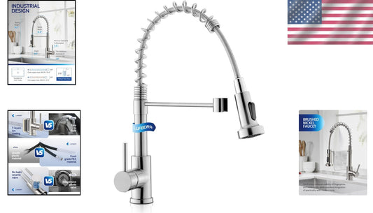 Brushed Nickel Kitchen Faucet with Pull Down Sprayer & High Arc - Easy Install