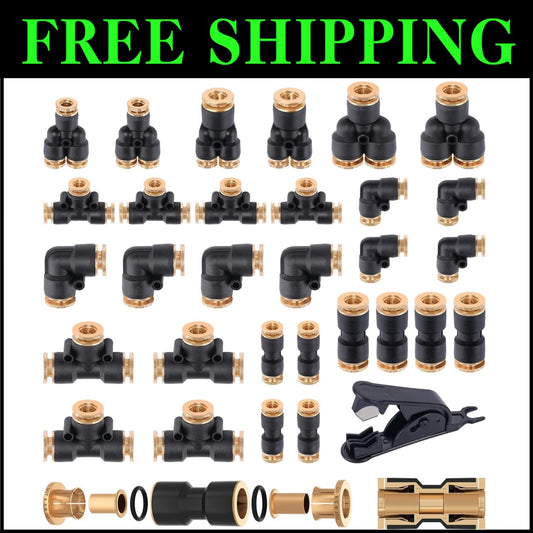 Premium Brass Air Brake Line Connectors - 31PCS Push to Connect Repair Kit