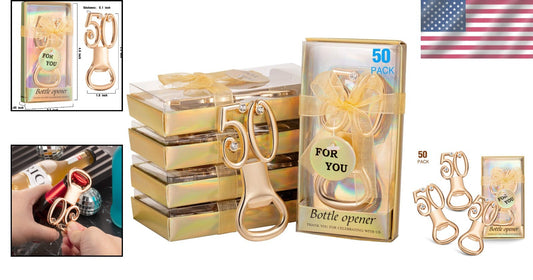 50-Piece Gold Rhinestone Bottle Opener Set for 50th Anniversary Celebrations