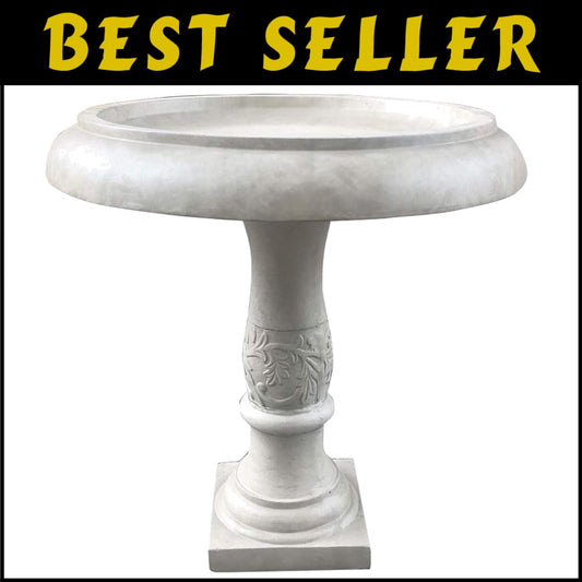 Elegant 24.5" Traditional Flower Pattern Concrete Birdbath for Garden Birds