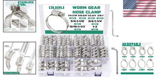 Durable 175PCS Adjustable Hose Clamps, 1/4"-2" for Automotive & Garden Needs