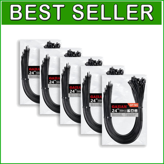 High-Strength 24 Inch Zip Ties, Black, 250 Pack - Perfect for Any Application