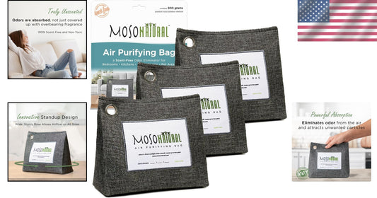 Bamboo Charcoal Stand-Up Air Purifying Bags - Effective Room Deodorizer 3 Pack