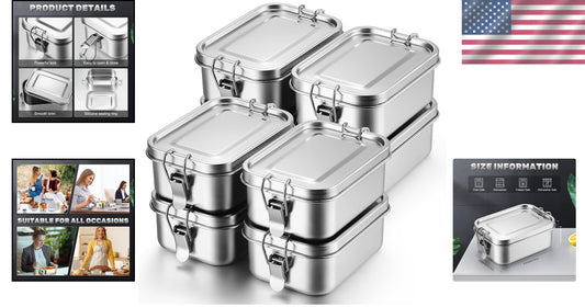 8 Pcs Stainless Steel Bento Box Set - Leak-Proof Meal Containers for Work & P...