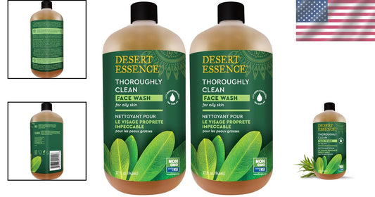 Thoroughly Clean Face Wash - 32 Fl Oz Pack of 2 - Tea Tree Oil & Essential Oils