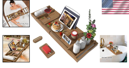 Elegant Adjustable Bamboo Bathtub Tray - Perfect for Spa and Relaxation