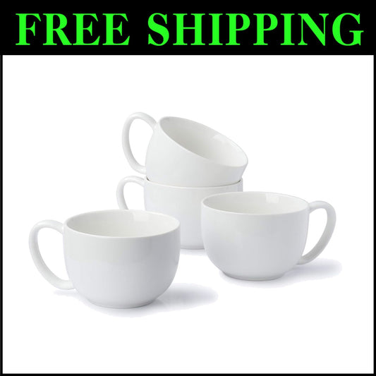Comfort Grip 22oz Porcelain Mugs Set of 4 - Ideal for Soup, Hot Chocolate & More