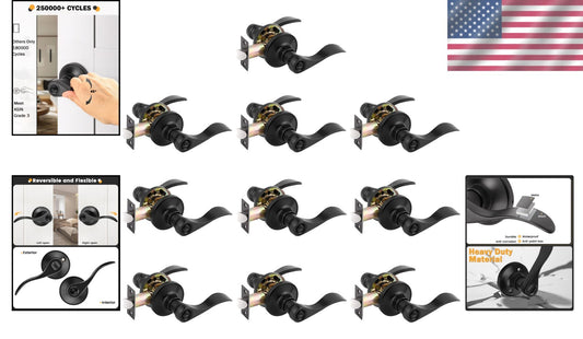 10 Pack Keyless Privacy Door Levers - Matte Black Stylish Knobs for Any Space