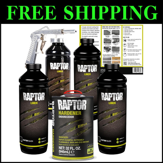 Raptor Tough Spray-On Bed Liner Kit with Rapid-Drying Flexibility for Trucks