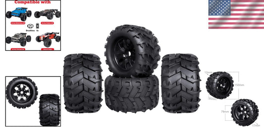 17mm Hex Pre-Glued Tire Set for 1/8 Scale RC Monster Trucks - High Performance