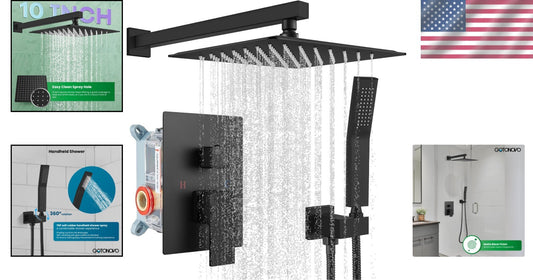 Complete Brass Rainfall Shower System: Matte Black Shower Head & Mixer Valve