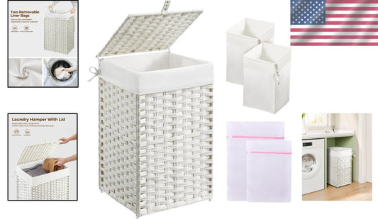 Moisture-Resistant 60L Rattan Laundry Basket with Lid & 4 Bundle Essentials