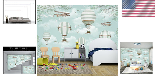 Animal-Themed Hot Air Balloon Wallpaper Mural - Perfect for Nurseries