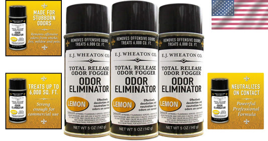 Professional Strength Odor Eliminator Fogger - Lemon Scent, 3 Cans, 6000 CU. FT.