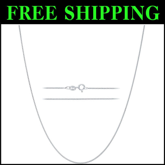 925 Sterling Silver Dainty Box Chain Necklace 1mm - Waterproof & Hypoallergenic