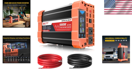 Powerful 1000W DC to AC Inverter with LCD Display for RV & Solar Applications